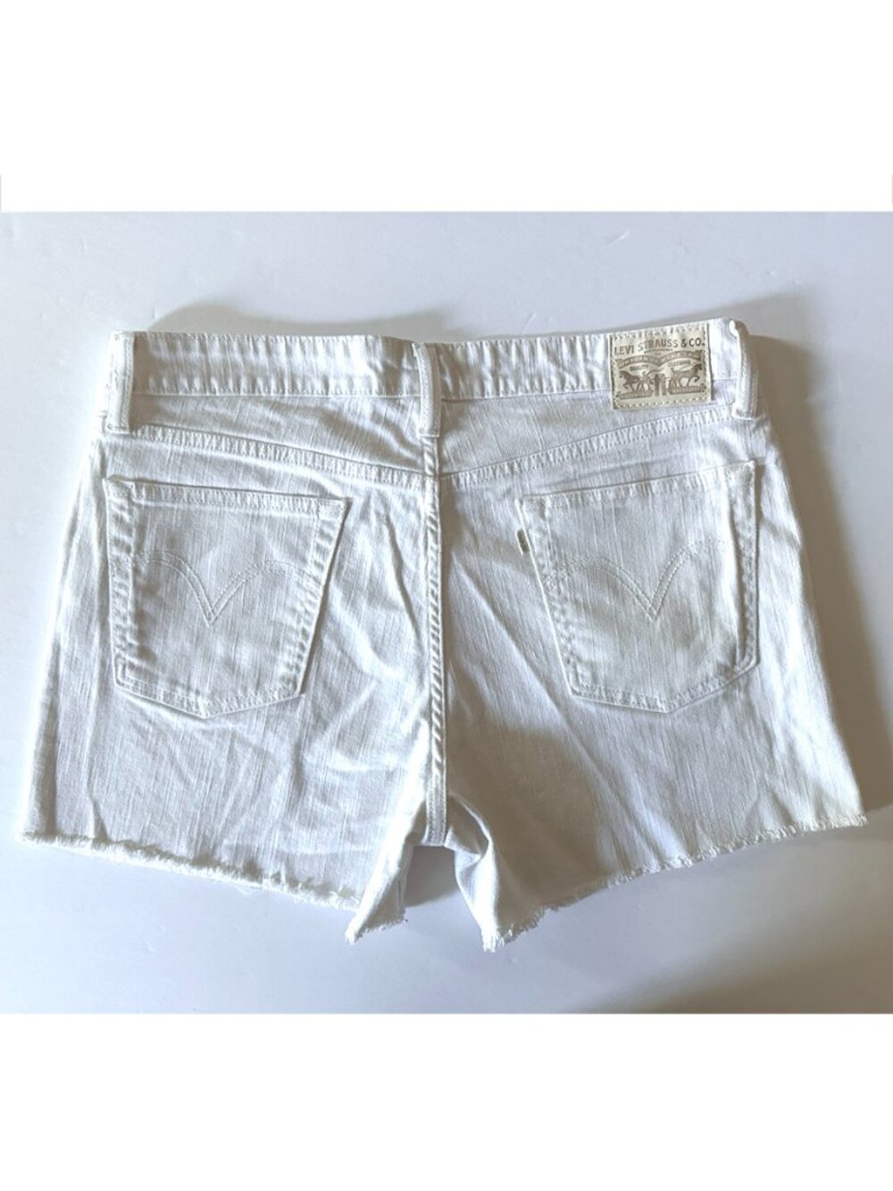 Levi's White Denim Shorts 14 Mid Rise Stretch Raw Hem 4" Inseam - Picture 2 of 11